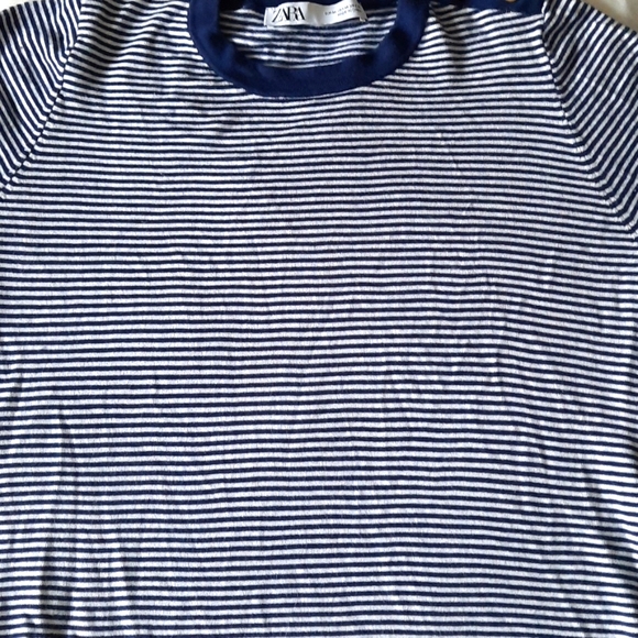 Womens med  Zara cotton T blue white srtipes - Picture 1 of 5